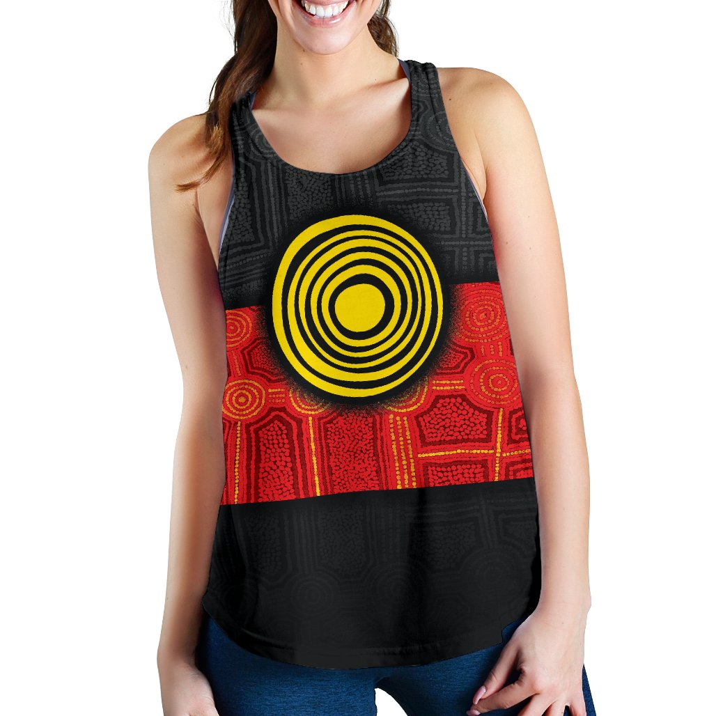 Aboriginal Women's Racerback Tank - Aussie Indigenous Flag - Vibe Hoodie