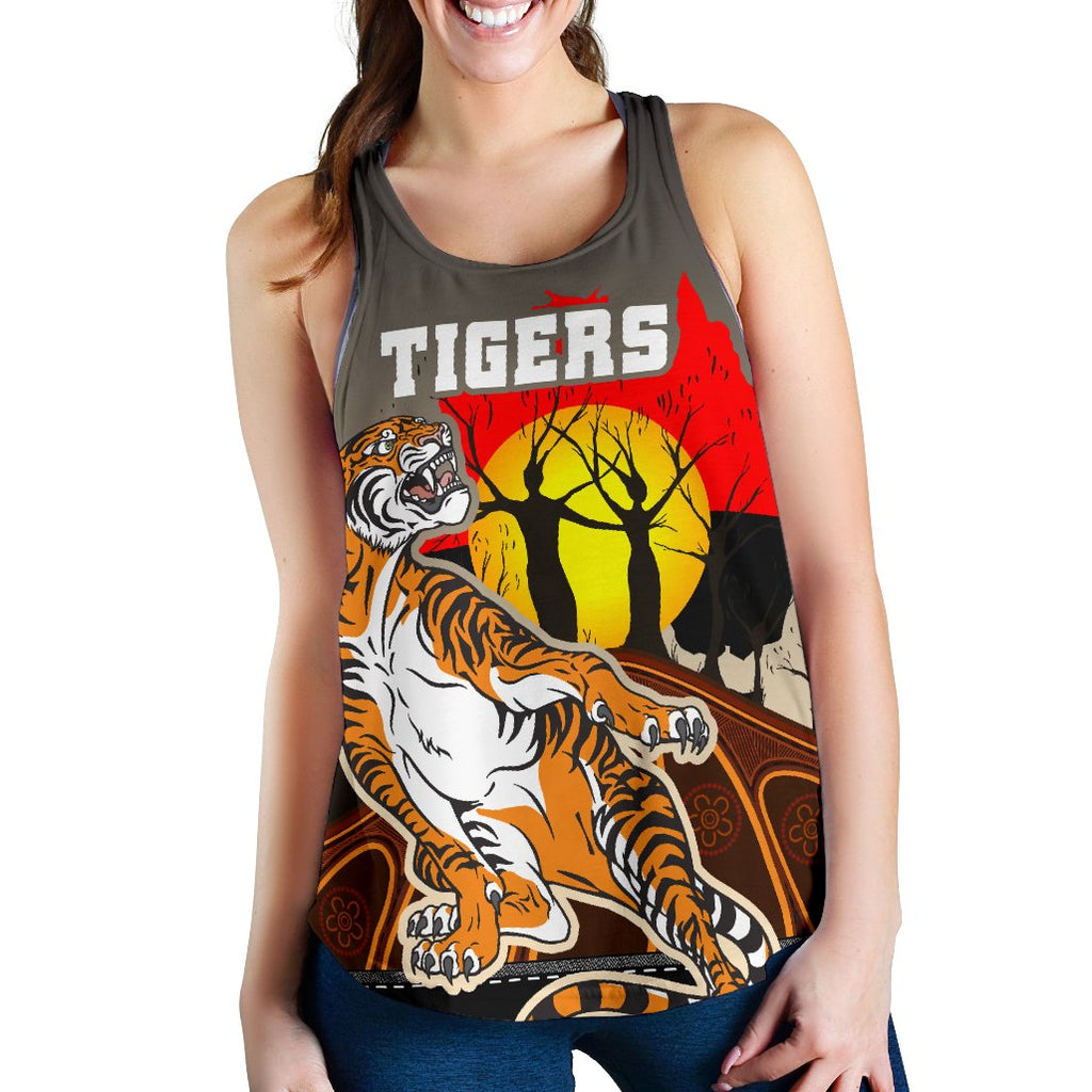 (Custom Personalised) Wests Tigers Women's Racerback Tank Version Aboriginal Art - Vibe Hoodie