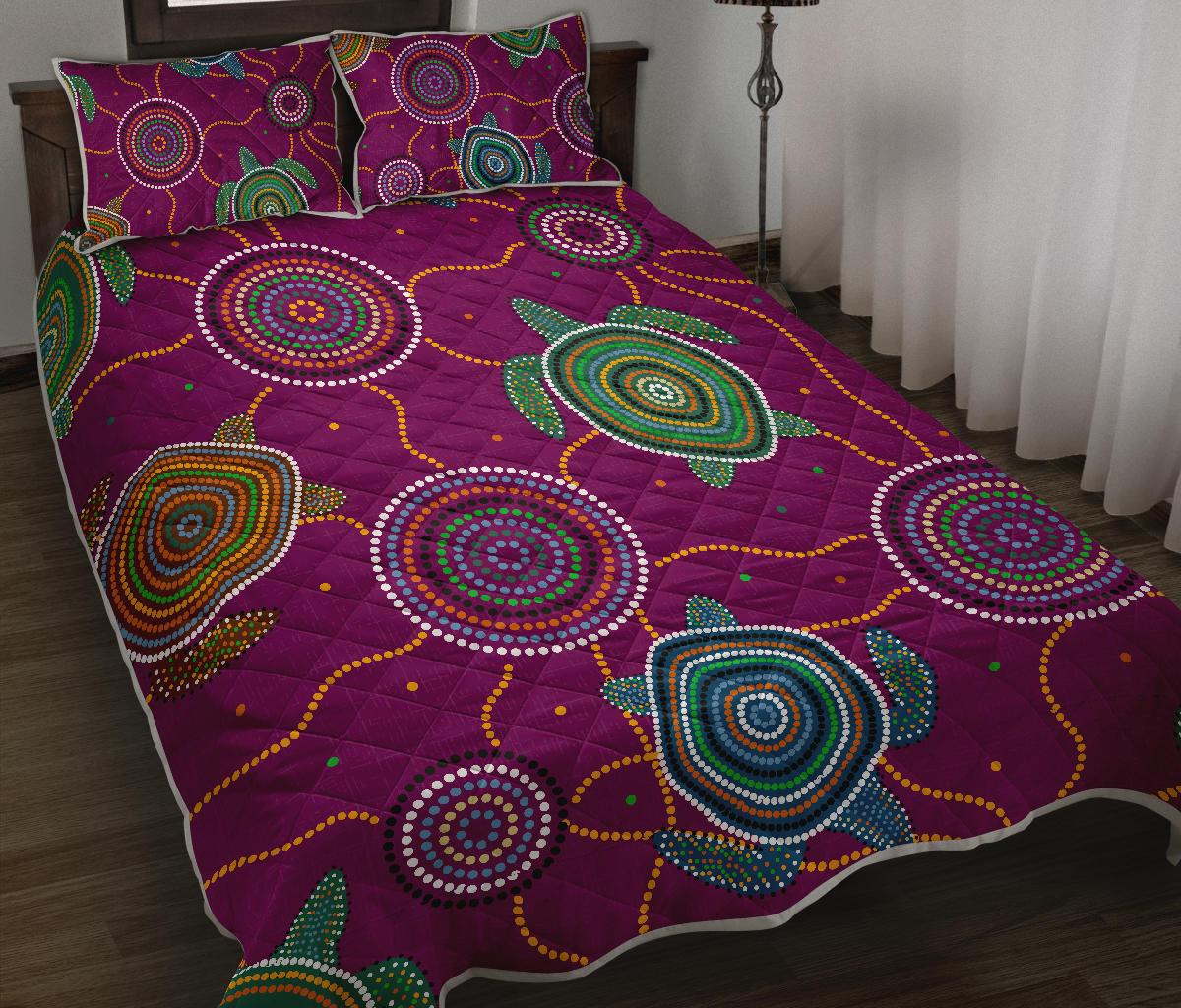 quilt-bed-set-aboriginal-turtle-purple-australia-dot-patterns