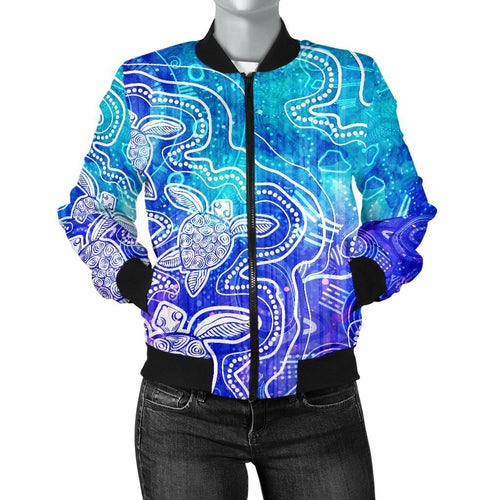 aboriginal-womens-bomber-jacket-sea-turtle-with-indigenous-patterns-blue