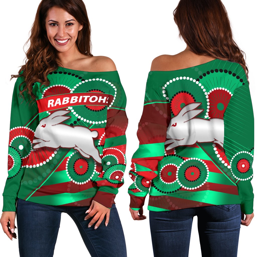 Rabbitohs Off Shoulder Sweater Indigenous Bravery - Vibe Hoodie