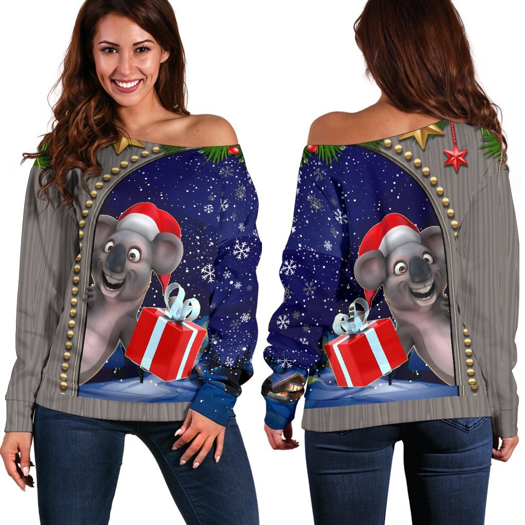 Christmas  Women's Off Shoulder Sweater - Funny Koala Christmas- - Vibe Hoodie