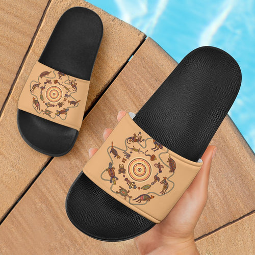 slide-sandals-aboriginal-patterns-sandals-animal-australia-kangaroo-black