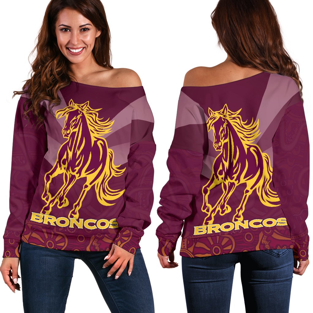 Brisbane Broncos Indigenous Women Off Shoulder Sweater - Vibe Hoodie