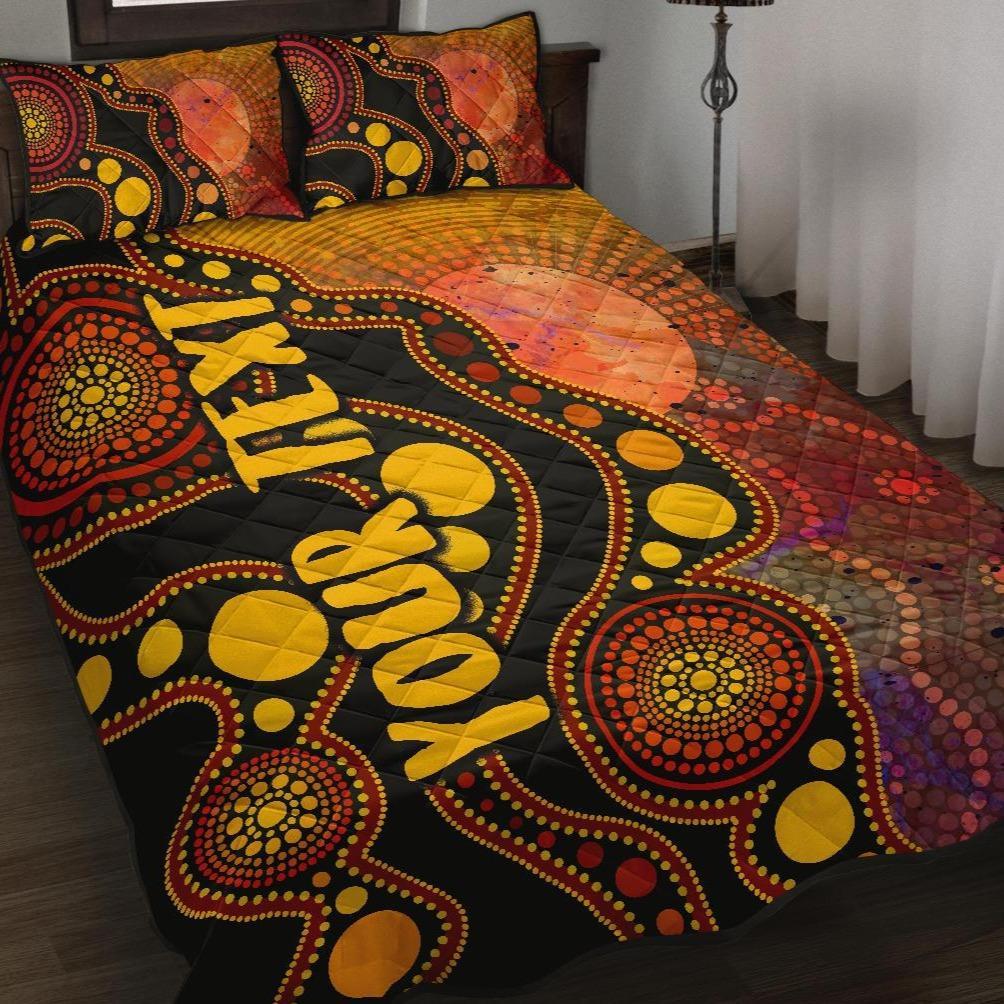 custom-text-aboriginal-quilt-bed-set-australia-indigenous-flag-circle-dot-painting-art-golden