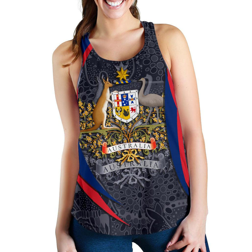 Aboriginal Women's Racerback Tank, Australian Coat of Arms - Aussie Spirit - Vibe Hoodie