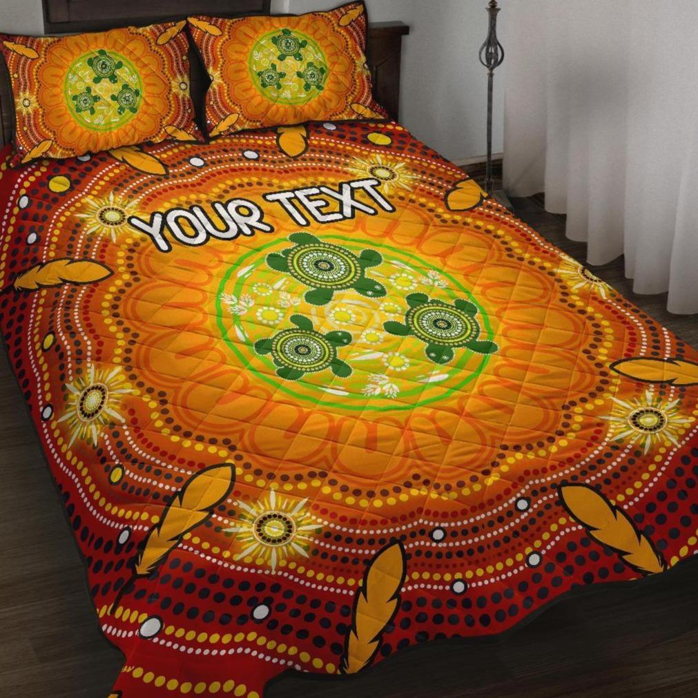 custom-text-aboriginal-quilt-bed-set-turtle-circle-dot-painting-art