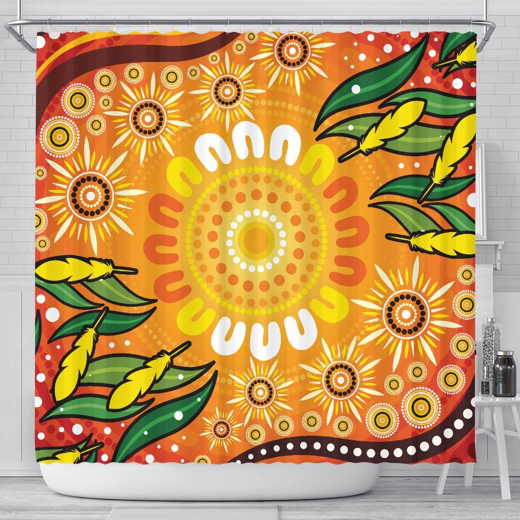 aboriginal-shower-curtain-indigenous-circle-leaf-patterns