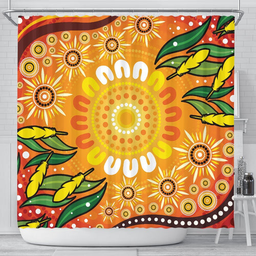 aboriginal-shower-curtain-indigenous-circle-leaf-patterns