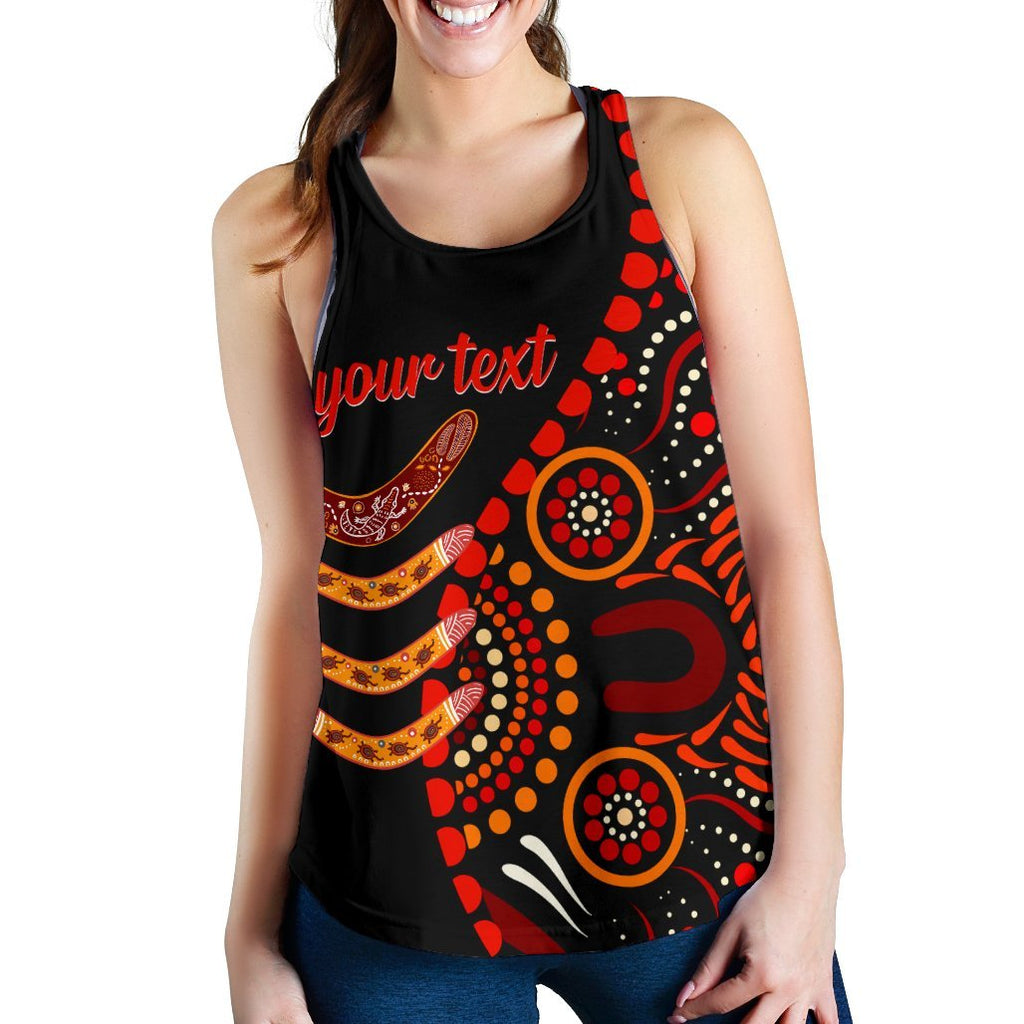 Aboriginal Personalised Women's Racerback Tank  - Aboriginal Boomerangs With Dot Painting Pattern - Vibe Hoodie