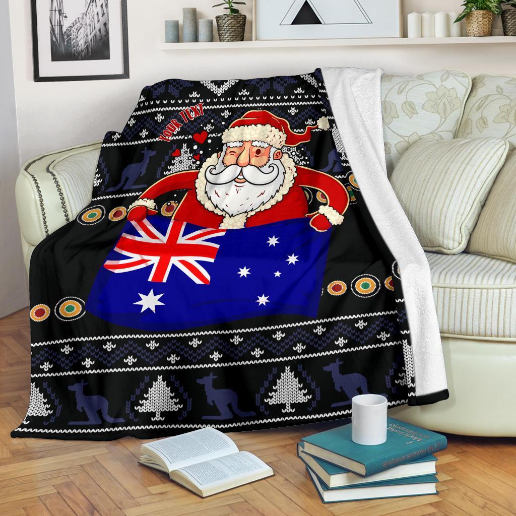 christmas-personalised-premium-blanket-australia-santa-claus-hold-the-flag-black