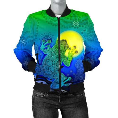 aboriginal-womens-bomber-jacket-indigenous-frog-blue