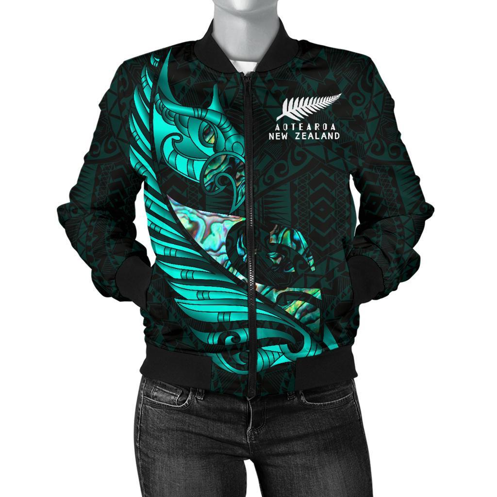 new-zealand-bomber-jacket-for-women-manaia-paua-fern-wing-turquoise