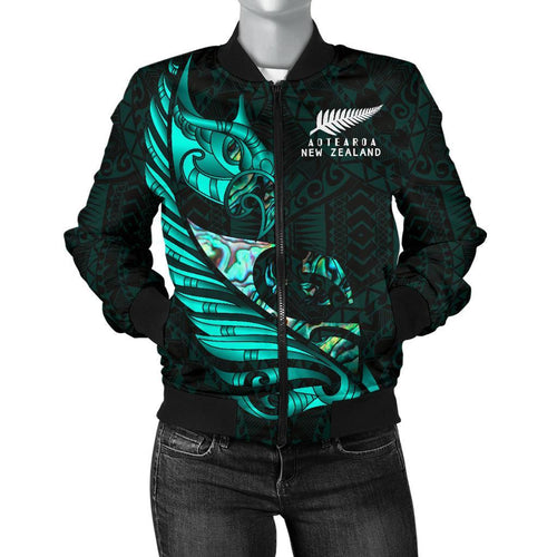 new-zealand-bomber-jacket-for-women-manaia-paua-fern-wing-turquoise