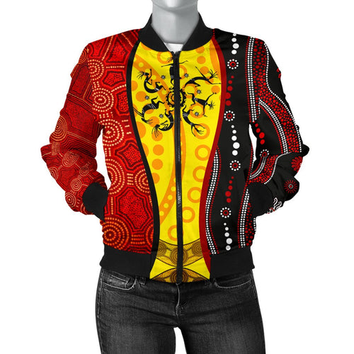 aboriginal-womens-bomber-jackets-dreamtime-koori-dance-dot-acrylic-paint