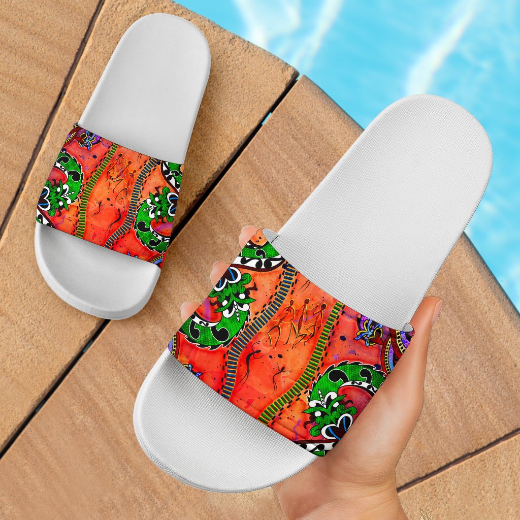 slide-sandals-aussie-indigenous-patterns-orange-white