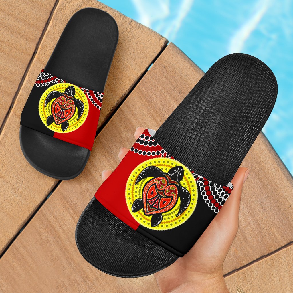 aboriginal-slide-sandals-turtle-footprint-circle-dot-painting