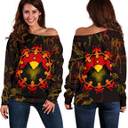 Aboriginal Women's Off Shoulder Sweater - Australia Map and Indigenous Flag - Vibe Hoodie