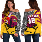(Custom Personalised) Brisbane Broncos Women's Off Shoulder Sweater Anzac Day - Camo Style - Vibe Hoodie