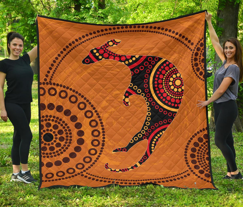 aboriginal-premium-quilt-australia-kangaroo-orange-dot-painting-art