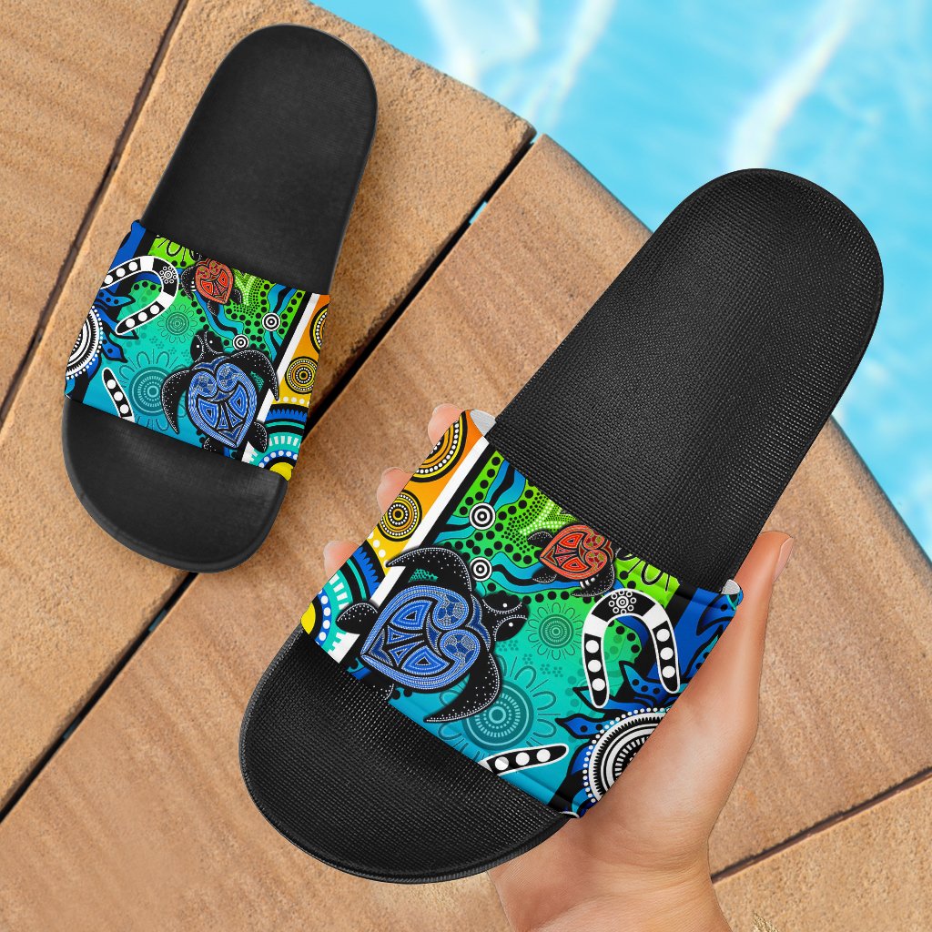 aboriginal-slide-sandals-indigenous-turtle-dot-painting-art