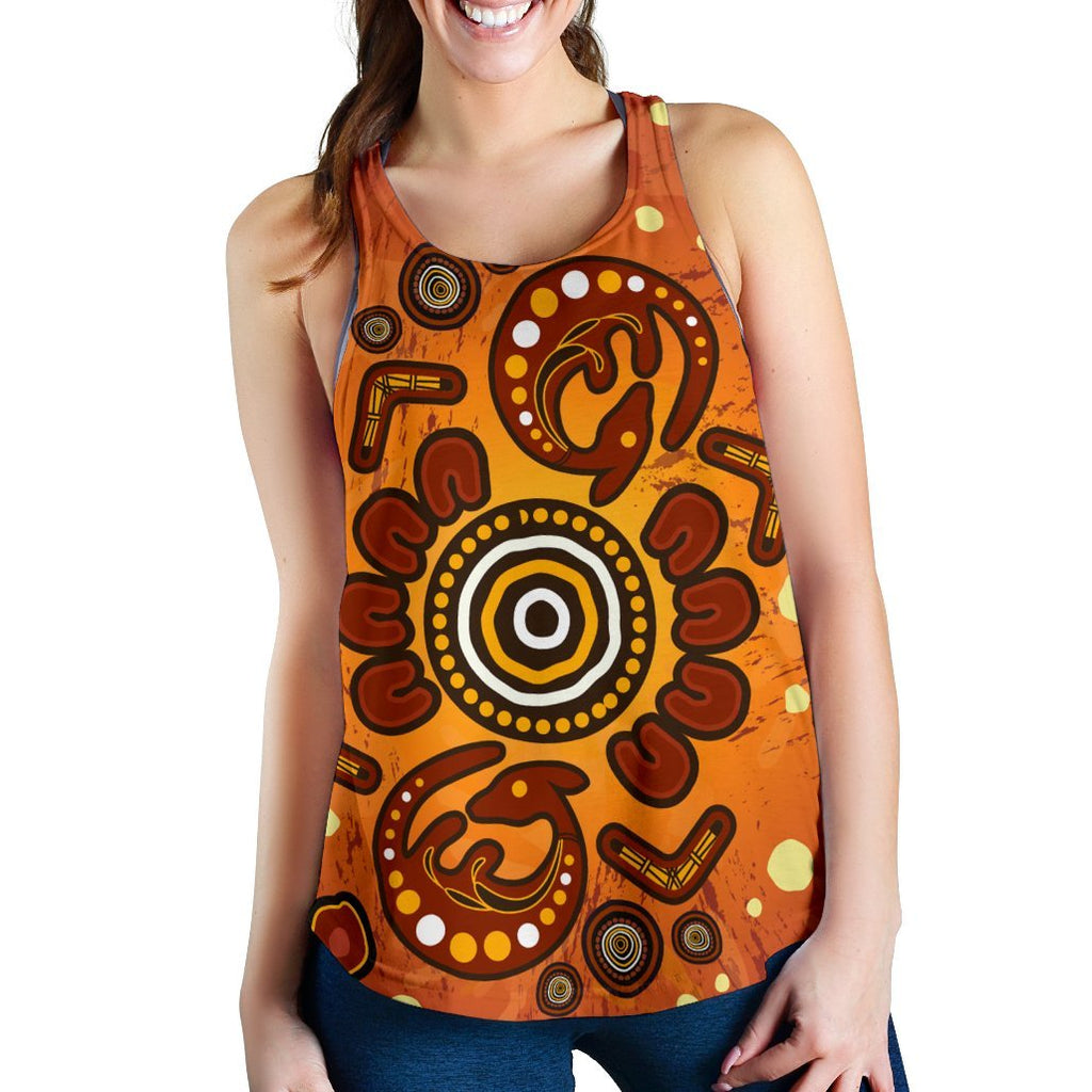 Aboriginal Women's Raceback Tank - Baby Kangaroo And Dot Painting Patterns - Vibe Hoodie