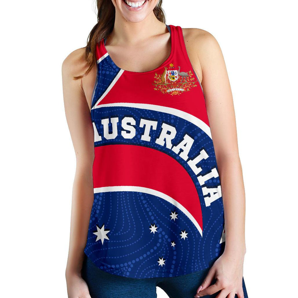 Aboriginal Racerback Tank - Australia Flag and Coat of Arms -Women - Vibe Hoodie