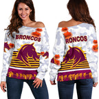 Brisbane Broncos Women's Off Shoulder Sweater Anzac Day Simple Style - White - Vibe Hoodie