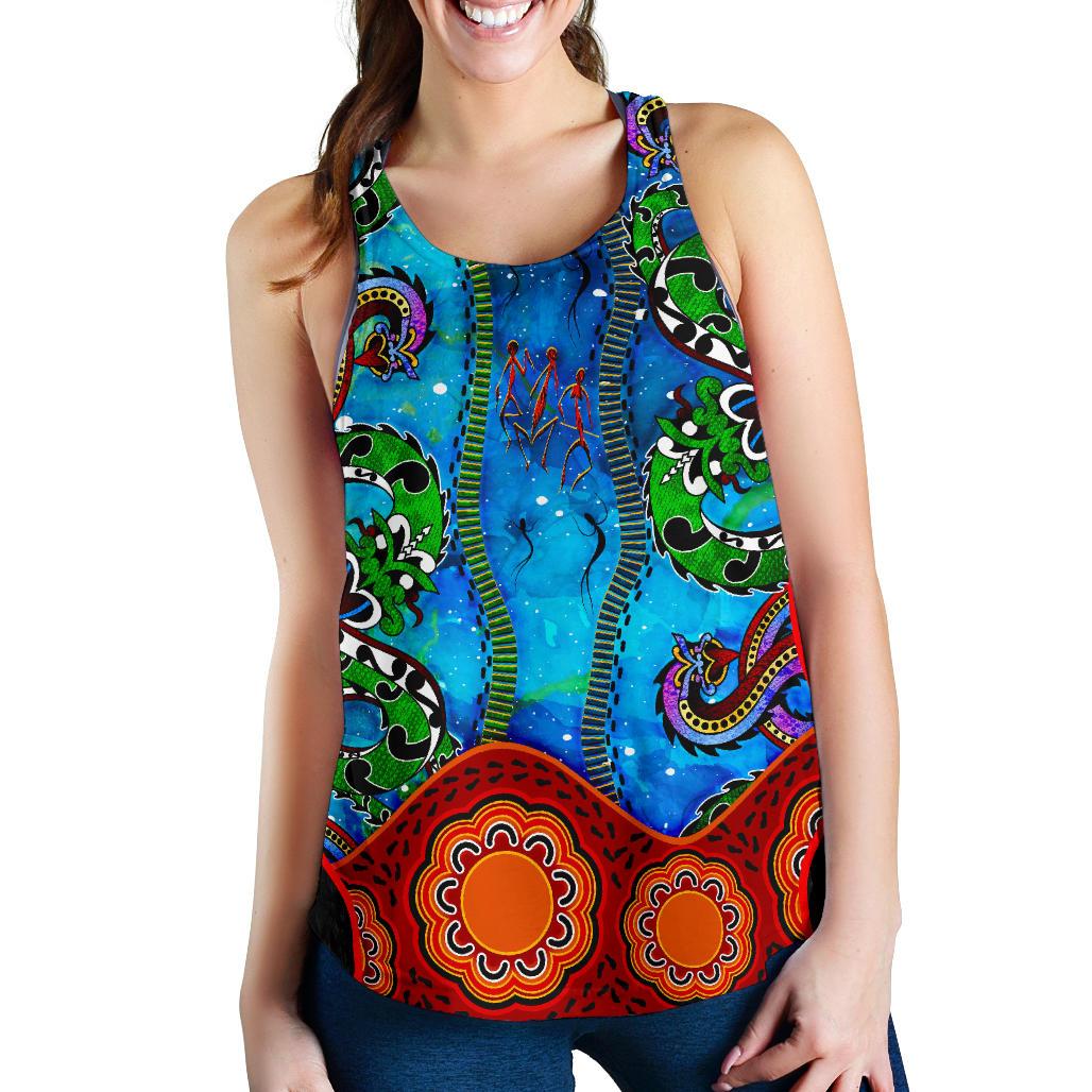 Aboriginal Women's Racerback Tank - Aussie Indigenous Patterns Blue - Vibe Hoodie