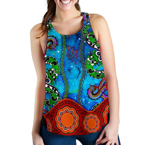 Aboriginal Women's Racerback Tank - Aussie Indigenous Patterns Blue - Vibe Hoodie