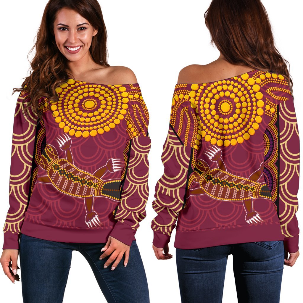 Aboriginal Women's Off Shoulder Sweater - Aboriginal Platypus - Vibe Hoodie