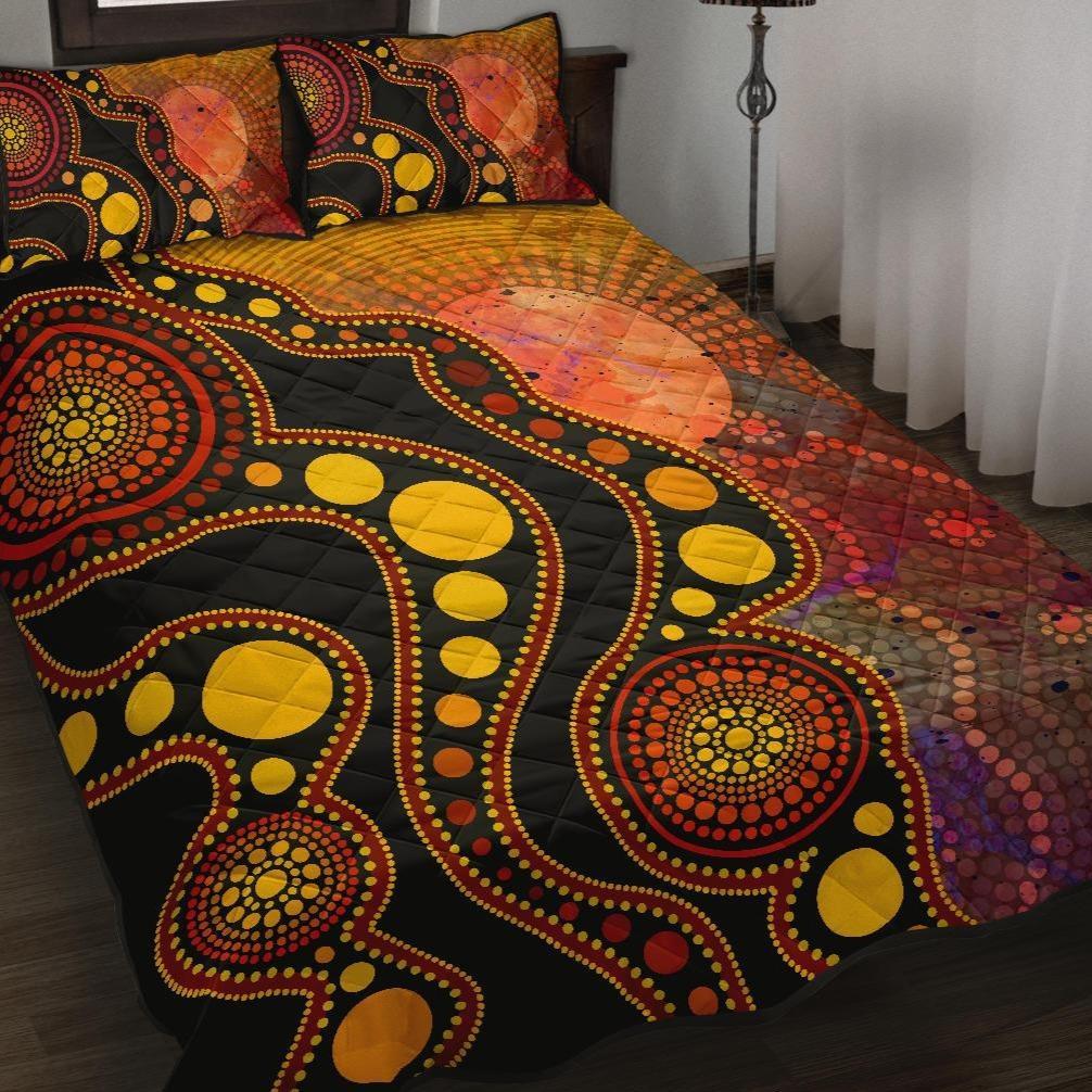 aboriginal-quilt-bed-set-australia-indigenous-flag-circle-dot-painting-art-golden
