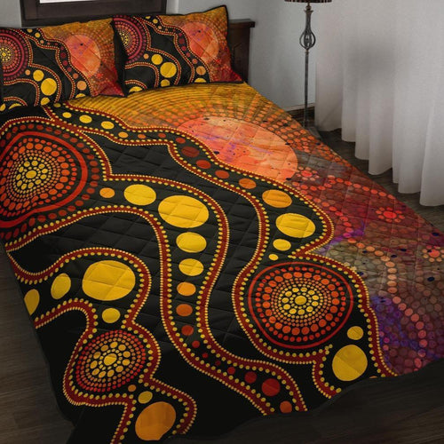 aboriginal-quilt-bed-set-australia-indigenous-flag-circle-dot-painting-art-golden