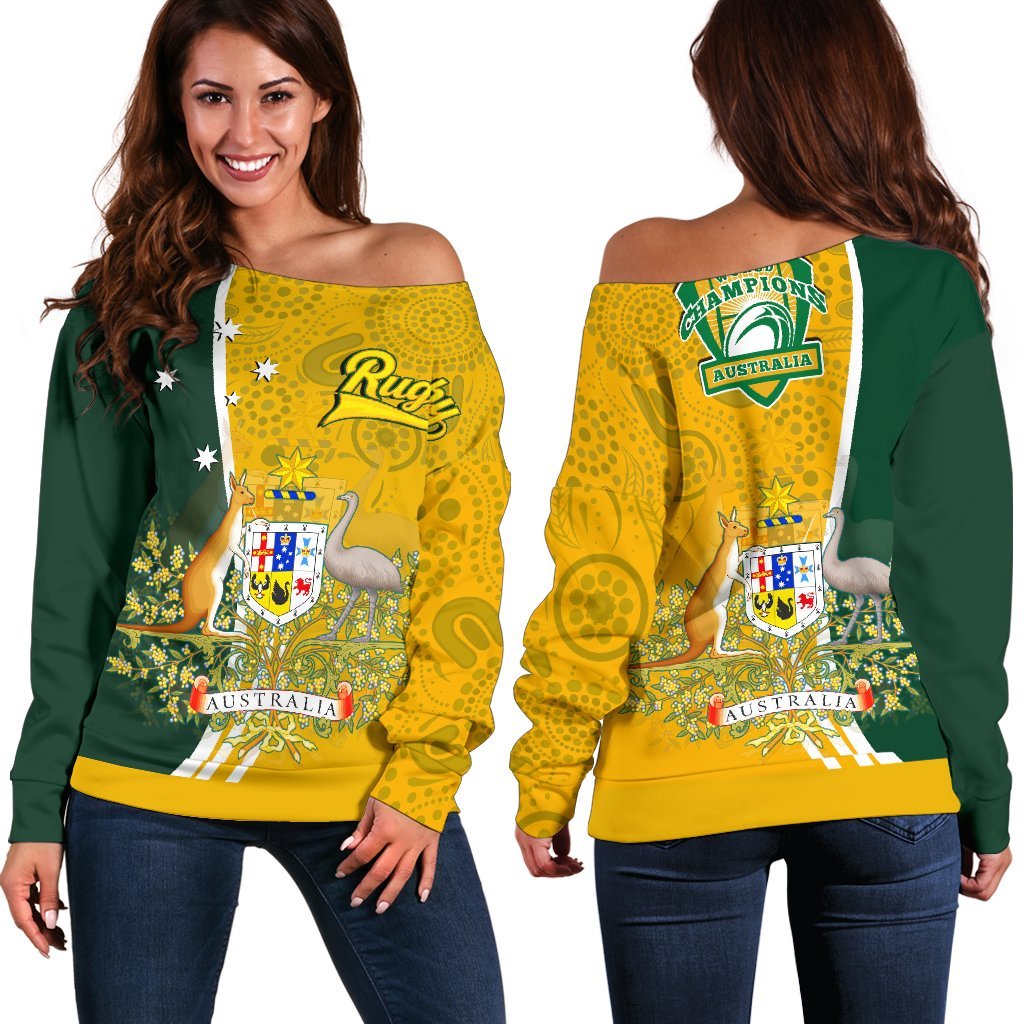 Off Shoulder Sweater - Australia Coat Of Arm In Rugby Style - Vibe Hoodie