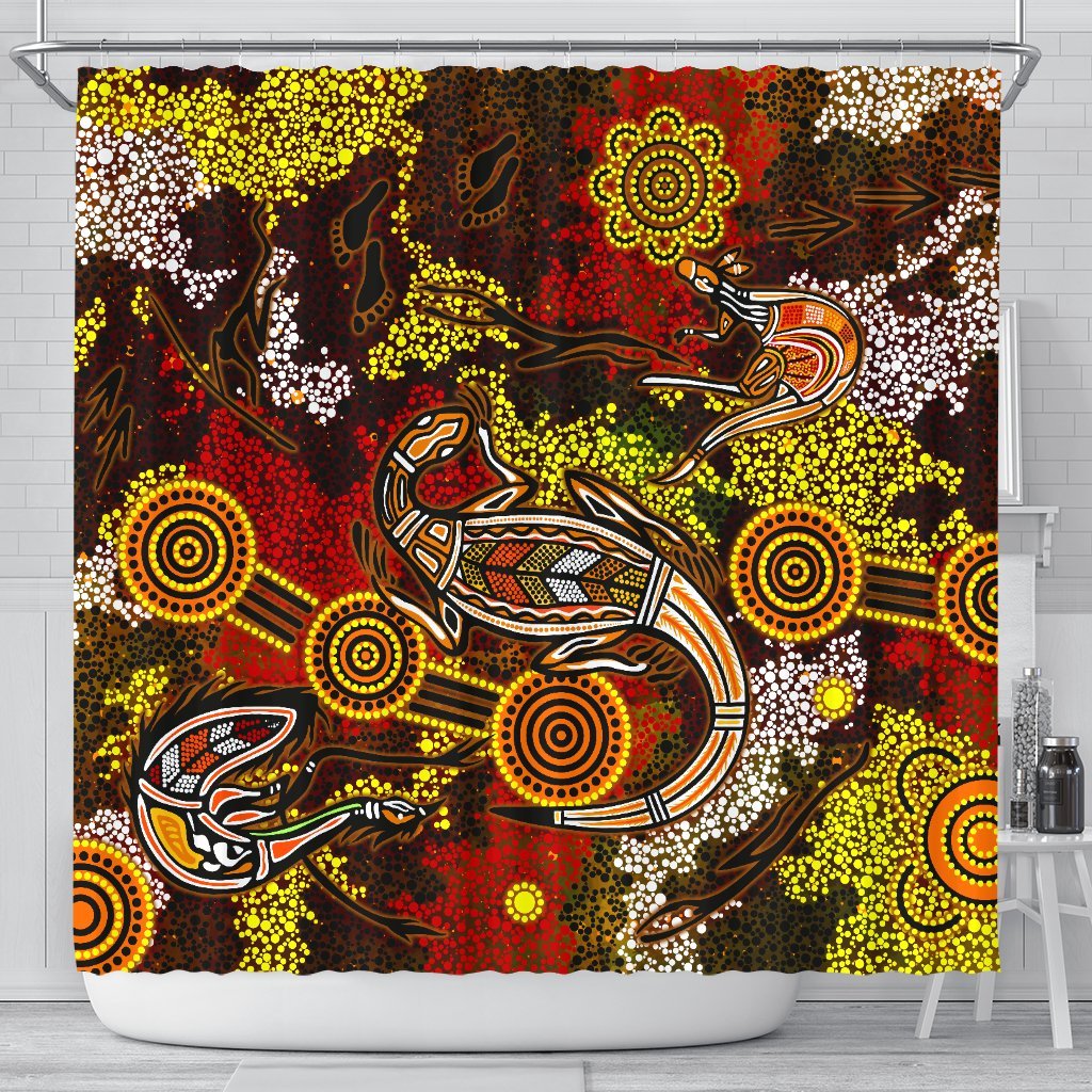 aboriginal-shower-curtain-kangaroo-and-lizard-dot-painting-art