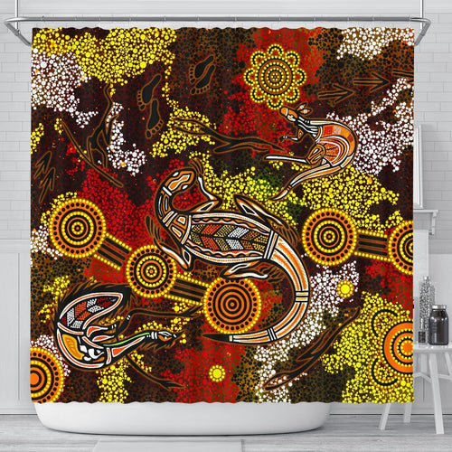 aboriginal-shower-curtain-kangaroo-and-lizard-dot-painting-art