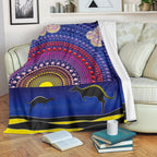 aboriginal-premium-blanket-sunset-over-the-sea-and-kangaroo-dot-painting
