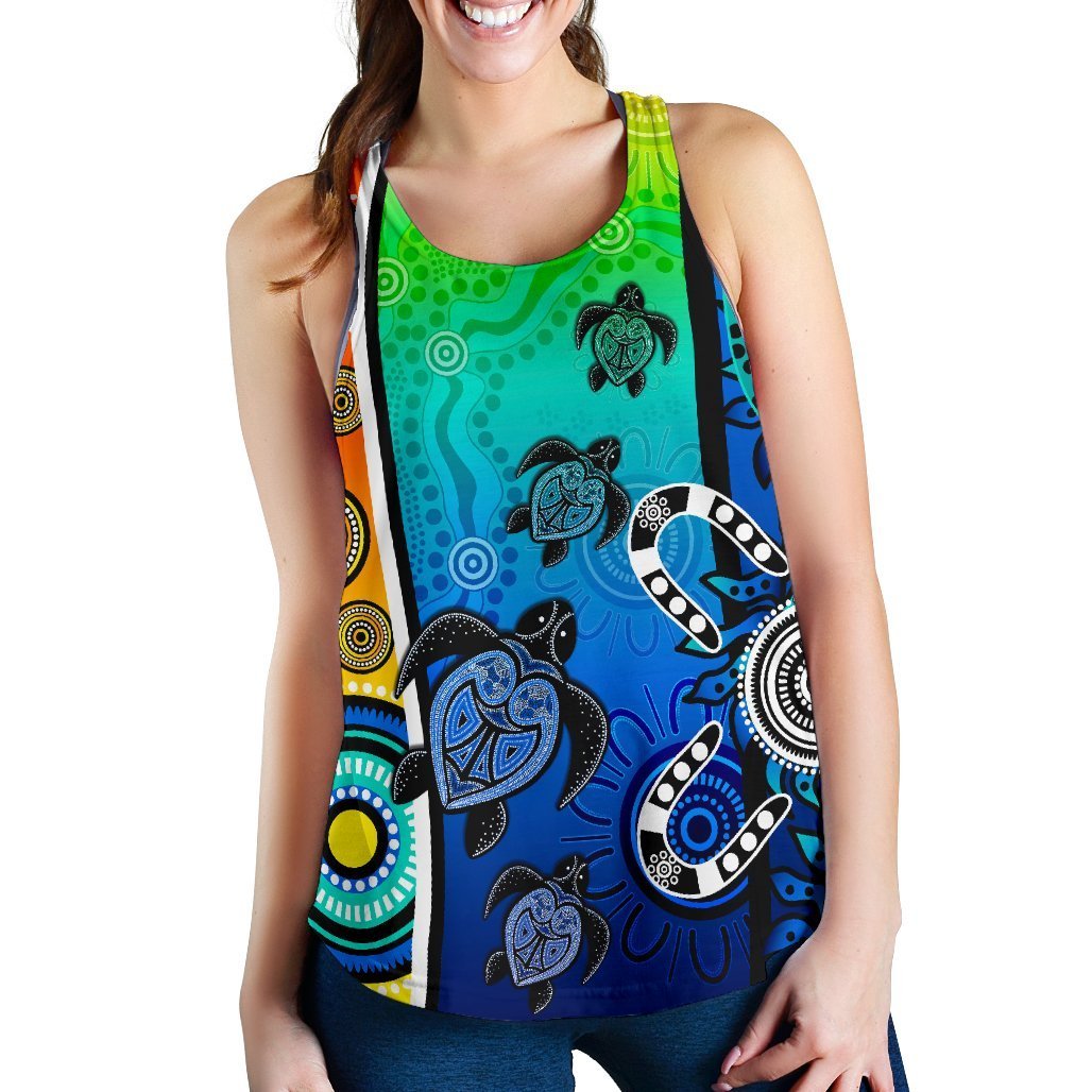 Aboriginal Women's Racerback Tank  - Indigenous Turtle Dot Painting Art - Vibe Hoodie