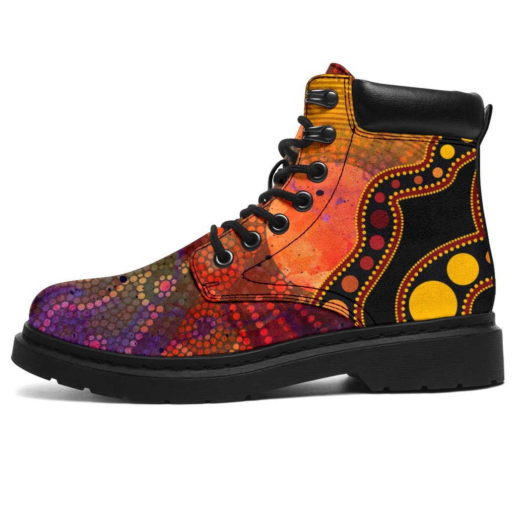 aboriginal-all-season-boots-australia-indigenous-flag-circle-dot-painting-art-golden