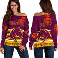 Brisbane Broncos Women's Off Shoulder Sweater Anzac Day Simple Style - Maroon - Vibe Hoodie
