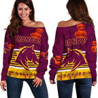 Brisbane Broncos Women's Off Shoulder Sweater Anzac Day Simple Style - Maroon - Vibe Hoodie