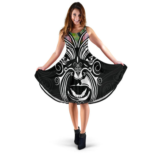 New Zealand Paua Shell with Maori Face Women Midi Dress - Vibe Hoodie