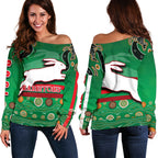 Rabbitohs Off Shoulder Sweater Indigenous Green - Vibe Hoodie