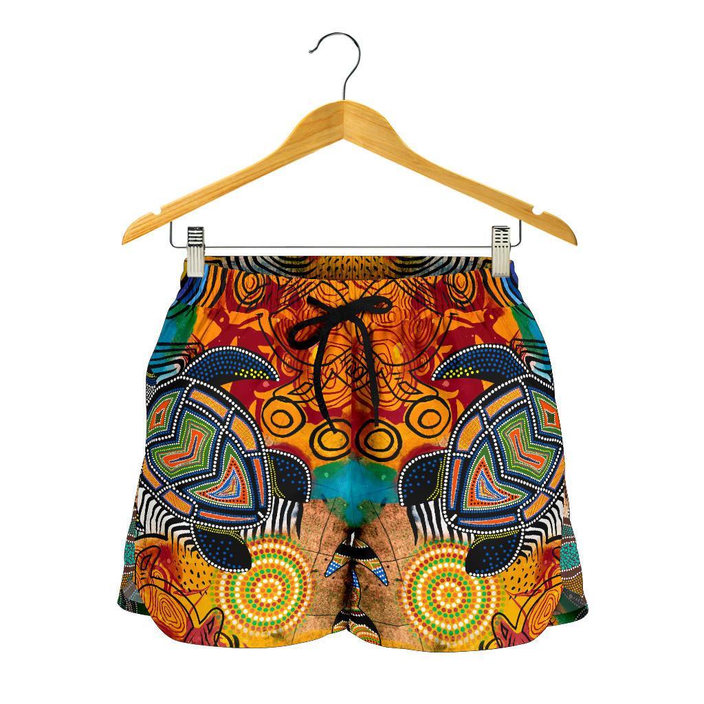 Aboriginal Women's Shorts - Turtle Indigenous Art - Vibe Hoodie