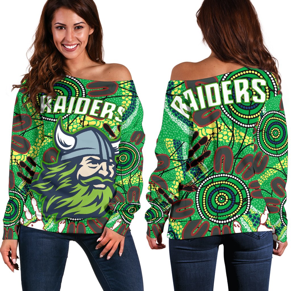 Canberra Women's Off Shoulder Sweater Raiders Indigenous 2 - Vibe Hoodie