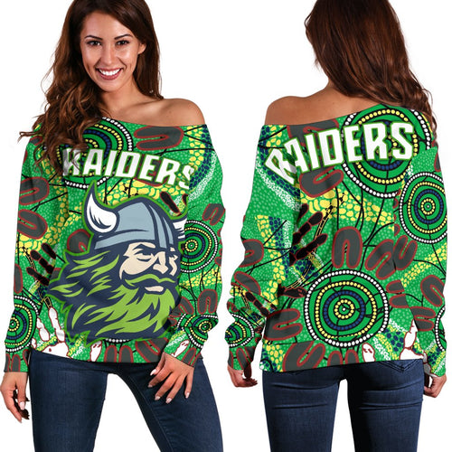 Canberra Women's Off Shoulder Sweater Raiders Indigenous 2 - Vibe Hoodie