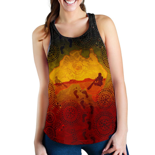 Aboriginal Women's Racerback Tank, Australian Map with  Indigenous Color - Vibe Hoodie
