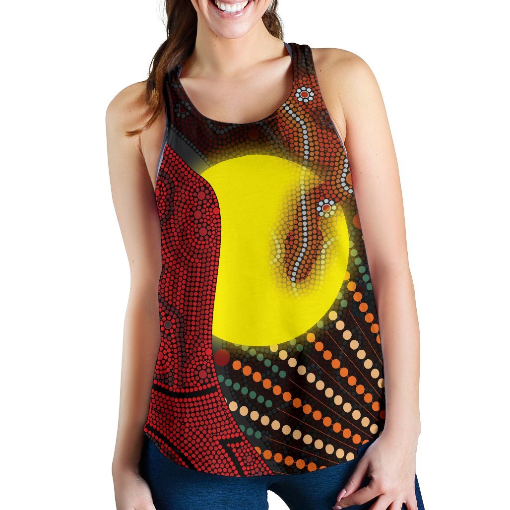 Aboriginal  Women's Racerback Tank - Indigenous Snake Sun Dot Painting - Vibe Hoodie