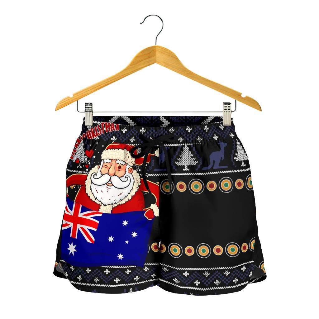 Christmas Women's Short - Australia Santa Claus Hold The Flag ( Black) - Vibe Hoodie