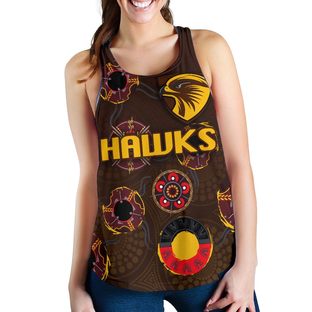 Hawthorn Women Racerback Tank Hawks Indigenous - Brown - Vibe Hoodie